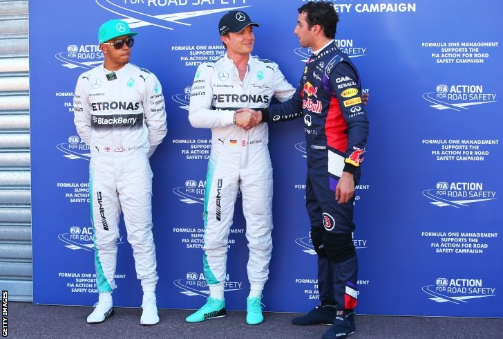 Lewis Hamilton, Nico Rosberg and Daniel Ricciardo