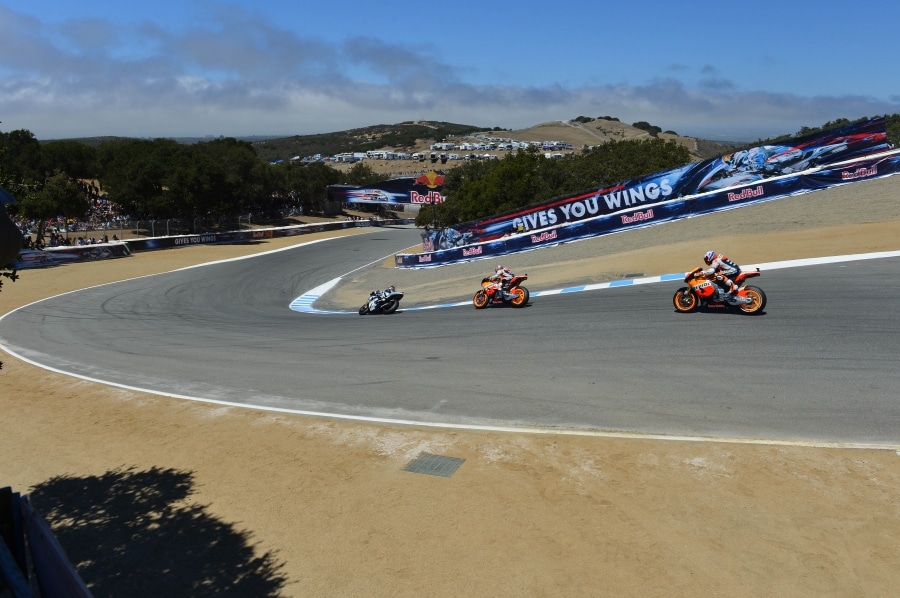 Jorge Lorenzo, Dani Pedrosa e Casey Stoner a Laguna Seca nel 2012