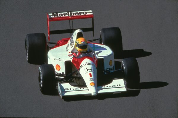 Ayrton Senna in the Marlboro-liveried McLaren-Honda